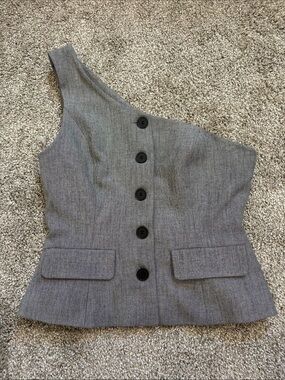 Zara One-Shoulder Grey Buttoned Tank Top